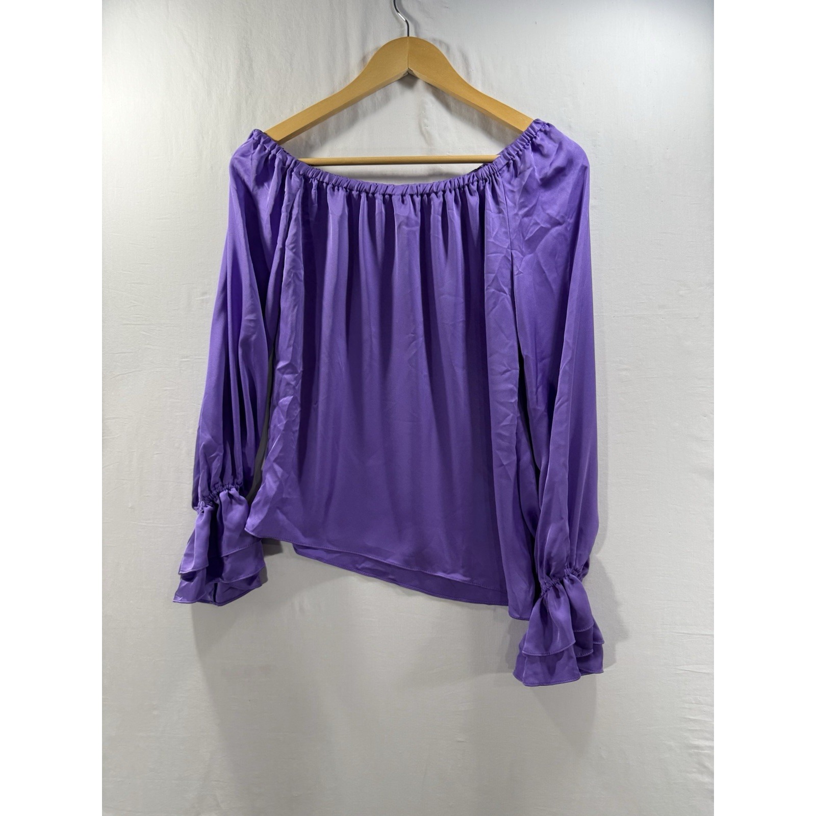 Ramy Brook New York Purple Off Shoulder Blouse Xxs 100% Polyester Balloon Sleeve — image 2 of 7